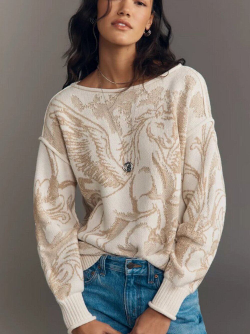 Anthropologie Unicorn Slouchy Sweater Mystical Pegasus Size M NWT Medium